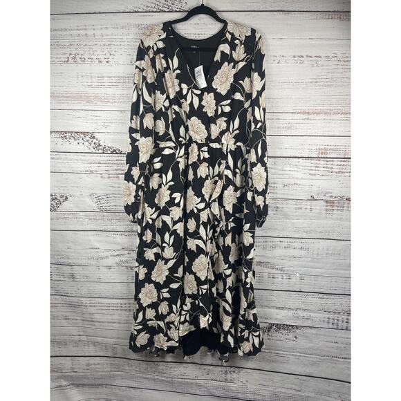 Torrid Dress Womens 2X 18-20 Black Floral Midi Ruffle Surplice Gauze Dress - Picture 2 of 14